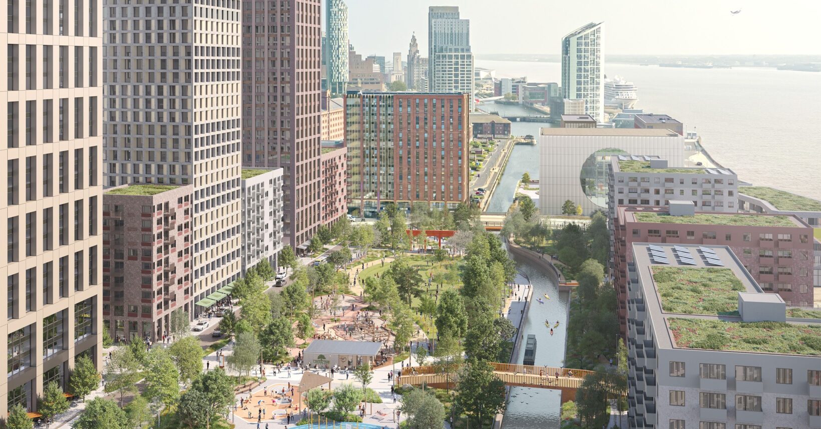 Central Docks central park area CGI from above